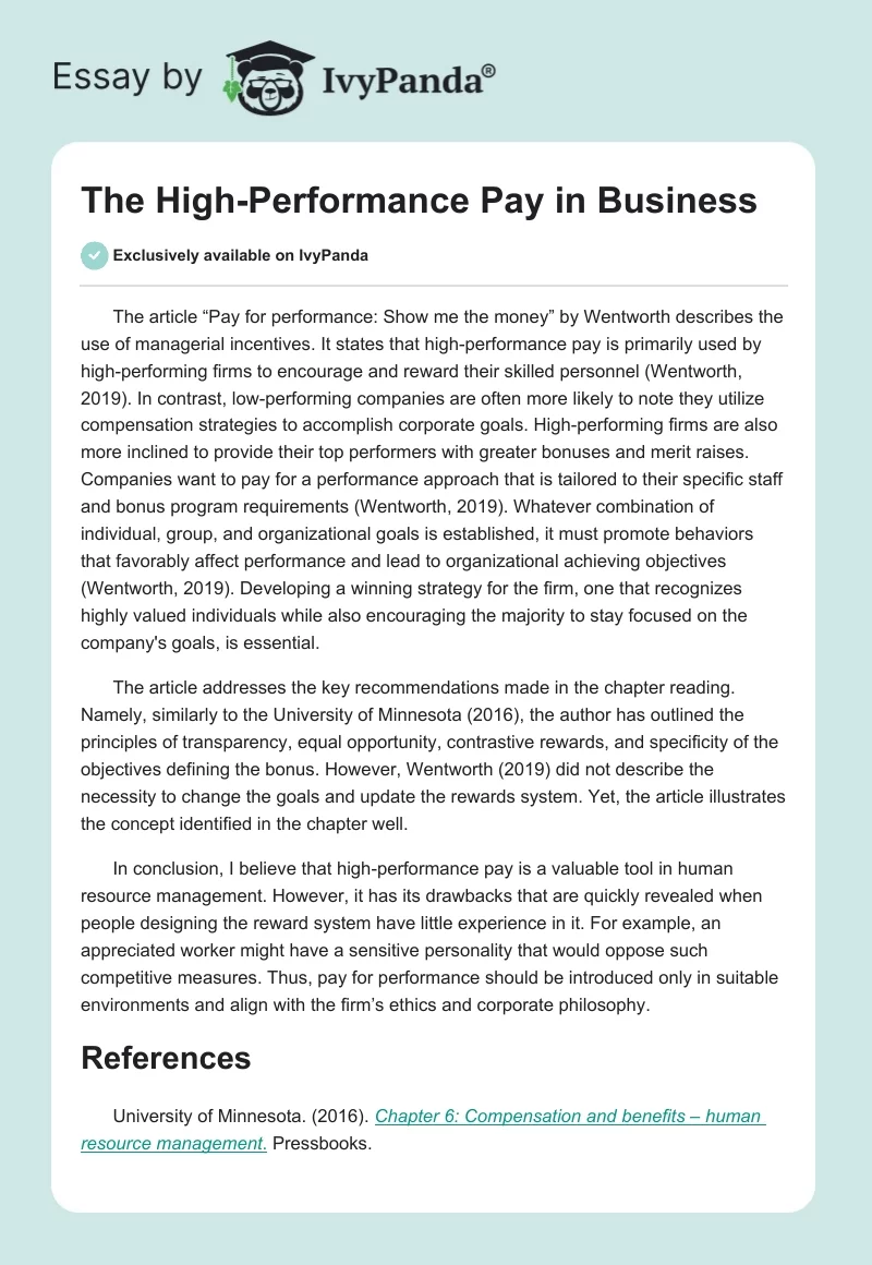 The High-Performance Pay in Business. Page 1