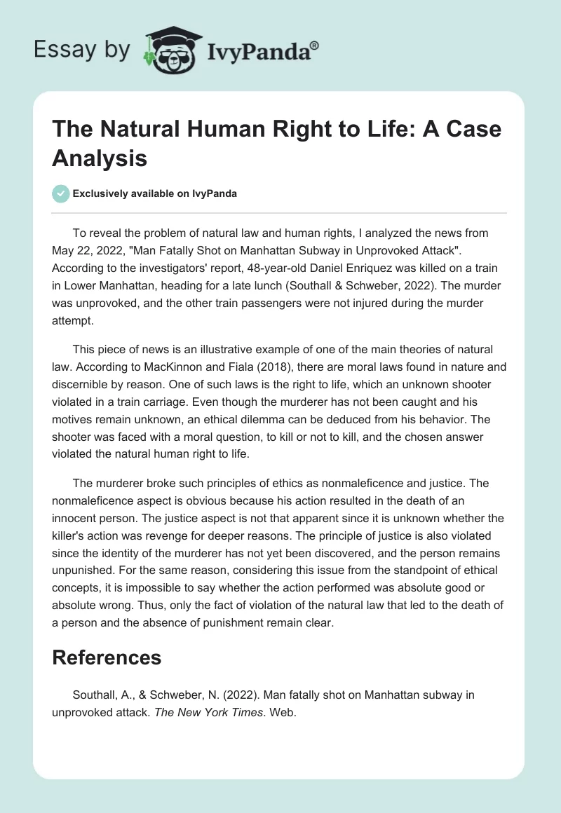 The Natural Human Right to Life: A Case Analysis. Page 1