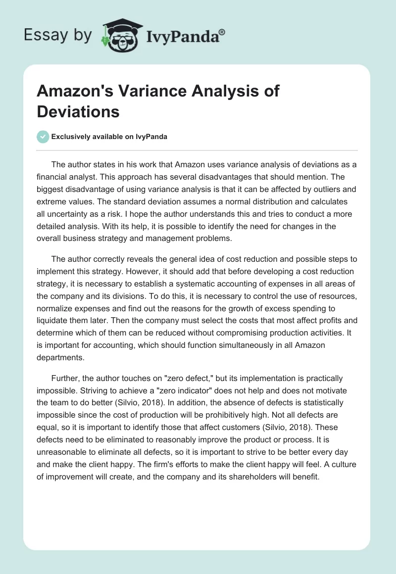 Amazon's Variance Analysis of Deviations. Page 1