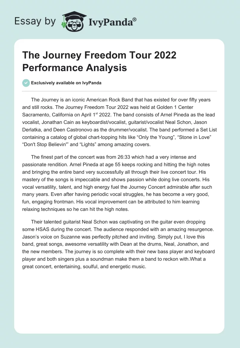 The Journey Freedom Tour 2022 Performance Analysis. Page 1