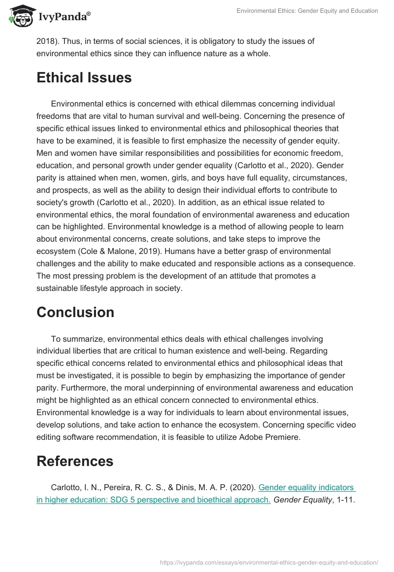 Environmental Ethics: Gender Equity and Education. Page 2