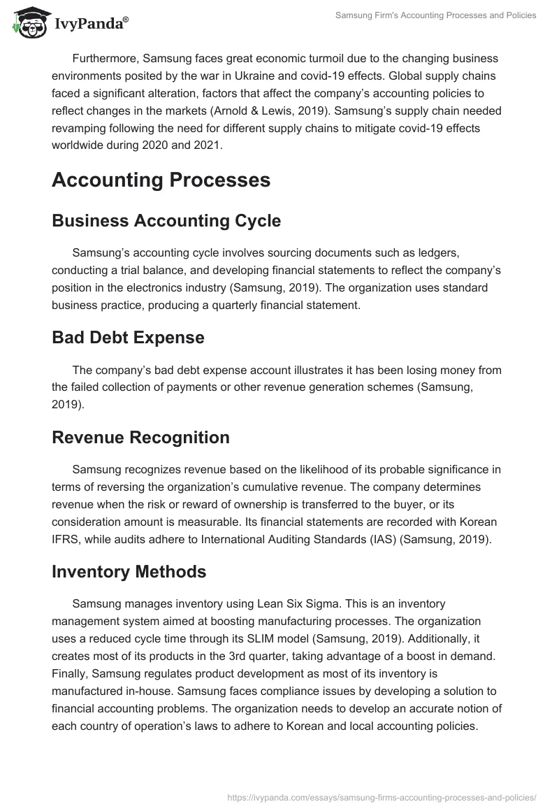 Samsung Firm's Accounting Processes and Policies. Page 2