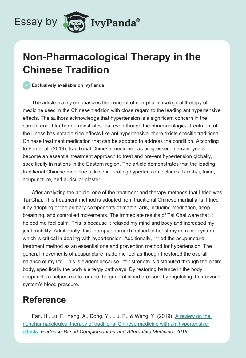 Non-Pharmacological Therapy in the Chinese Tradition. Page 1