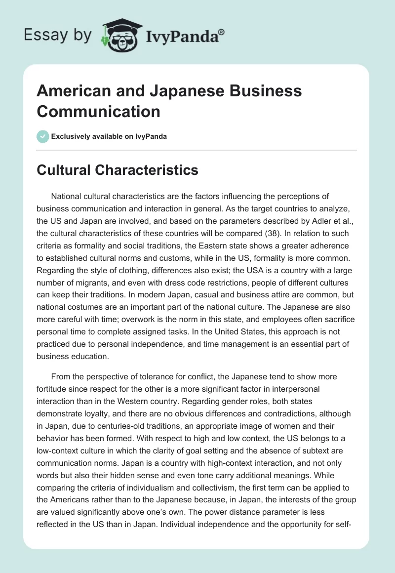 American and Japanese Business Communication. Page 1