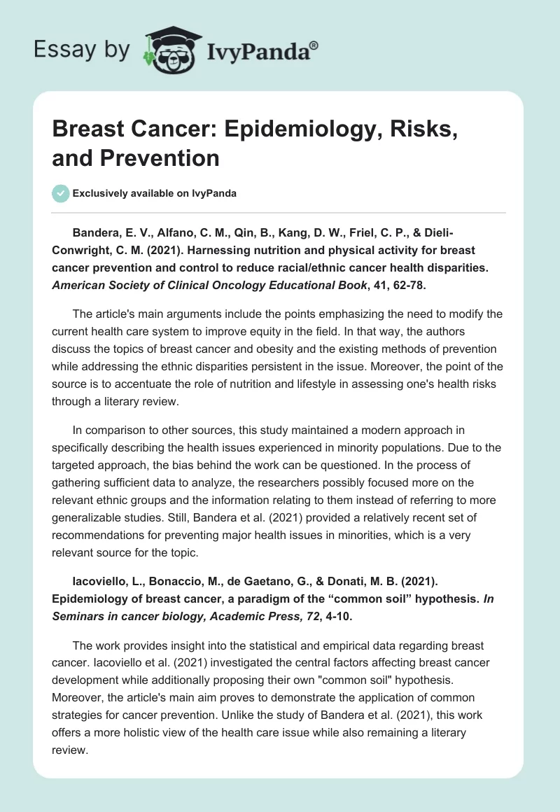 Breast Cancer: Epidemiology, Risks, and Prevention. Page 1
