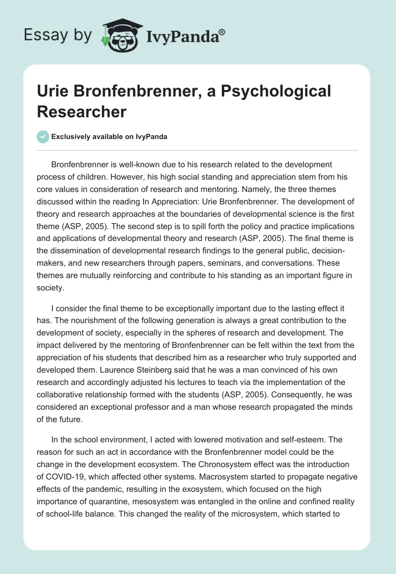 Urie Bronfenbrenner, a Psychological Researcher. Page 1