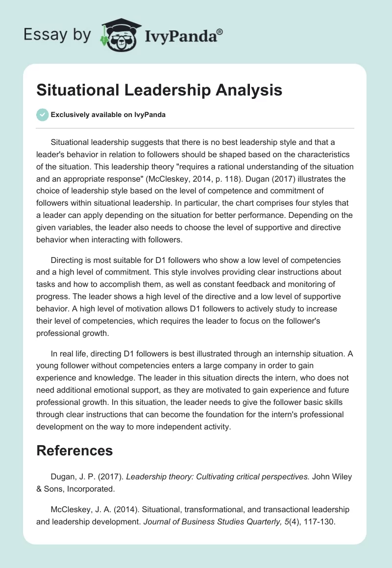 Situational Leadership Analysis. Page 1