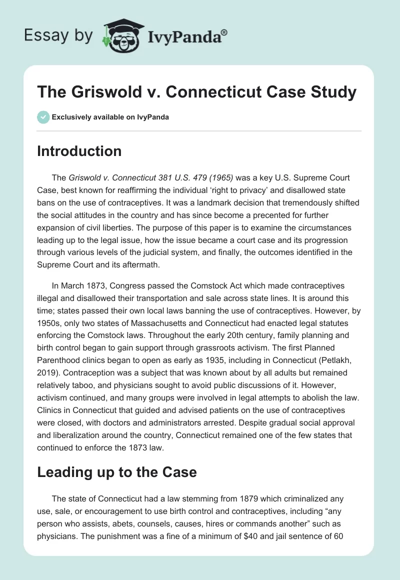 The Griswold v. Connecticut Case Study. Page 1