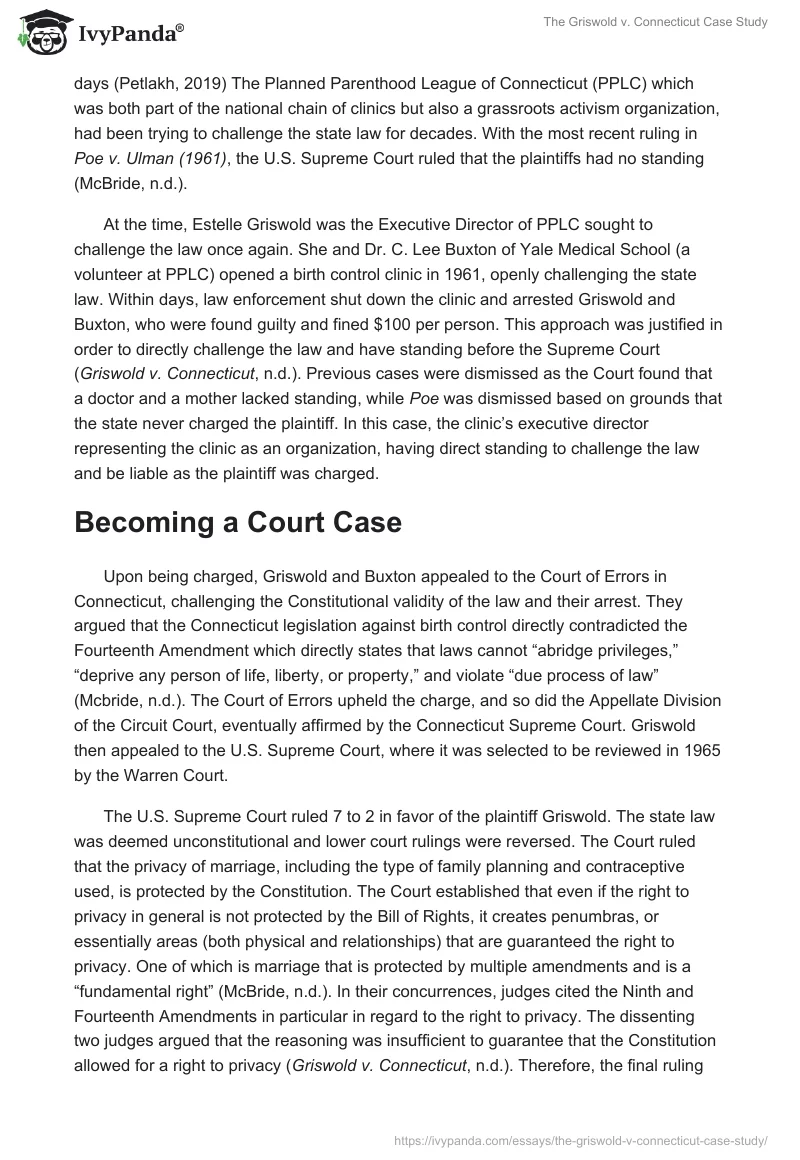 The Griswold v. Connecticut Case Study. Page 2