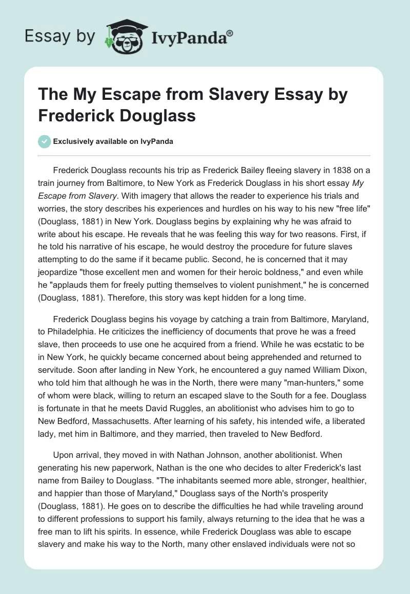 The "My Escape from Slavery" Essay by Frederick Douglass. Page 1