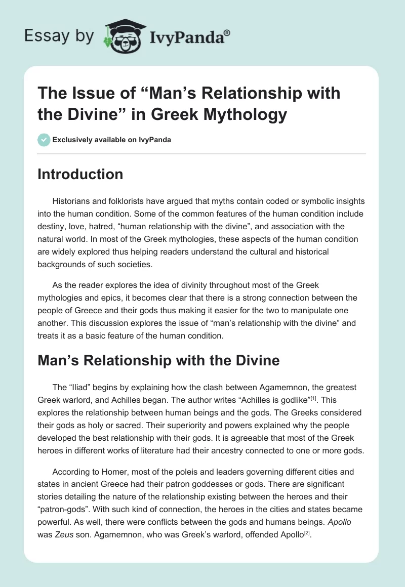 The Issue of “Man’s Relationship with the Divine” in Greek Mythology. Page 1