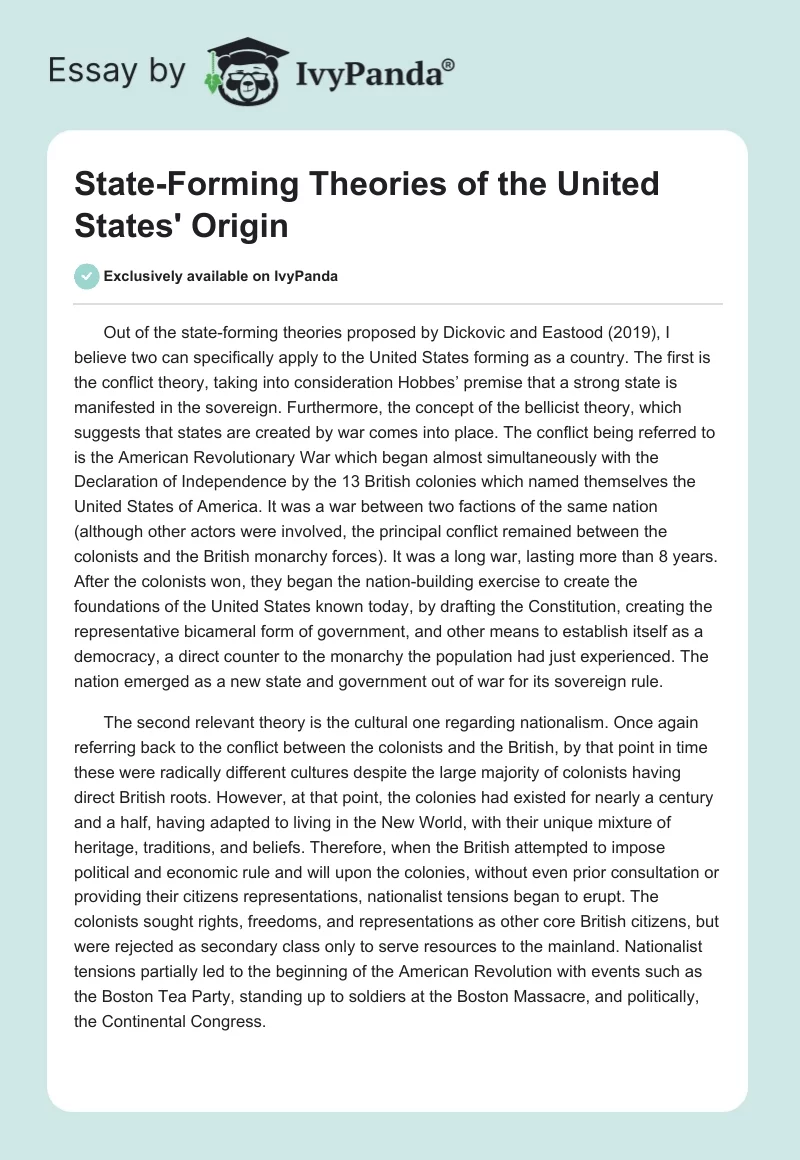 State-Forming Theories of the United States' Origin. Page 1