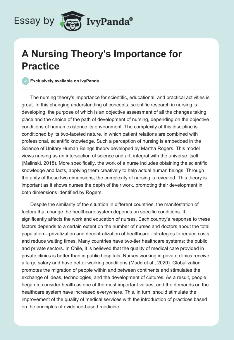 A Nursing Theory's Importance for Practice. Page 1