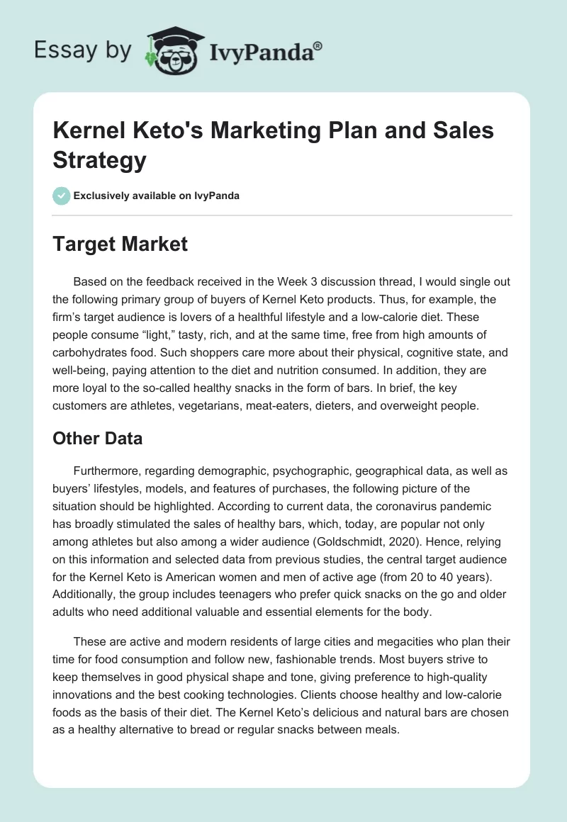 Kernel Keto's Marketing Plan and Sales Strategy. Page 1