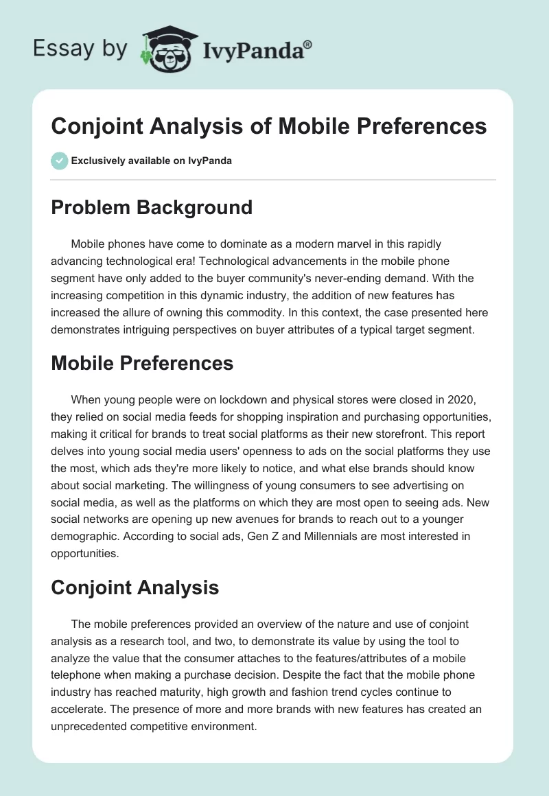 Conjoint Analysis of Mobile Preferences. Page 1