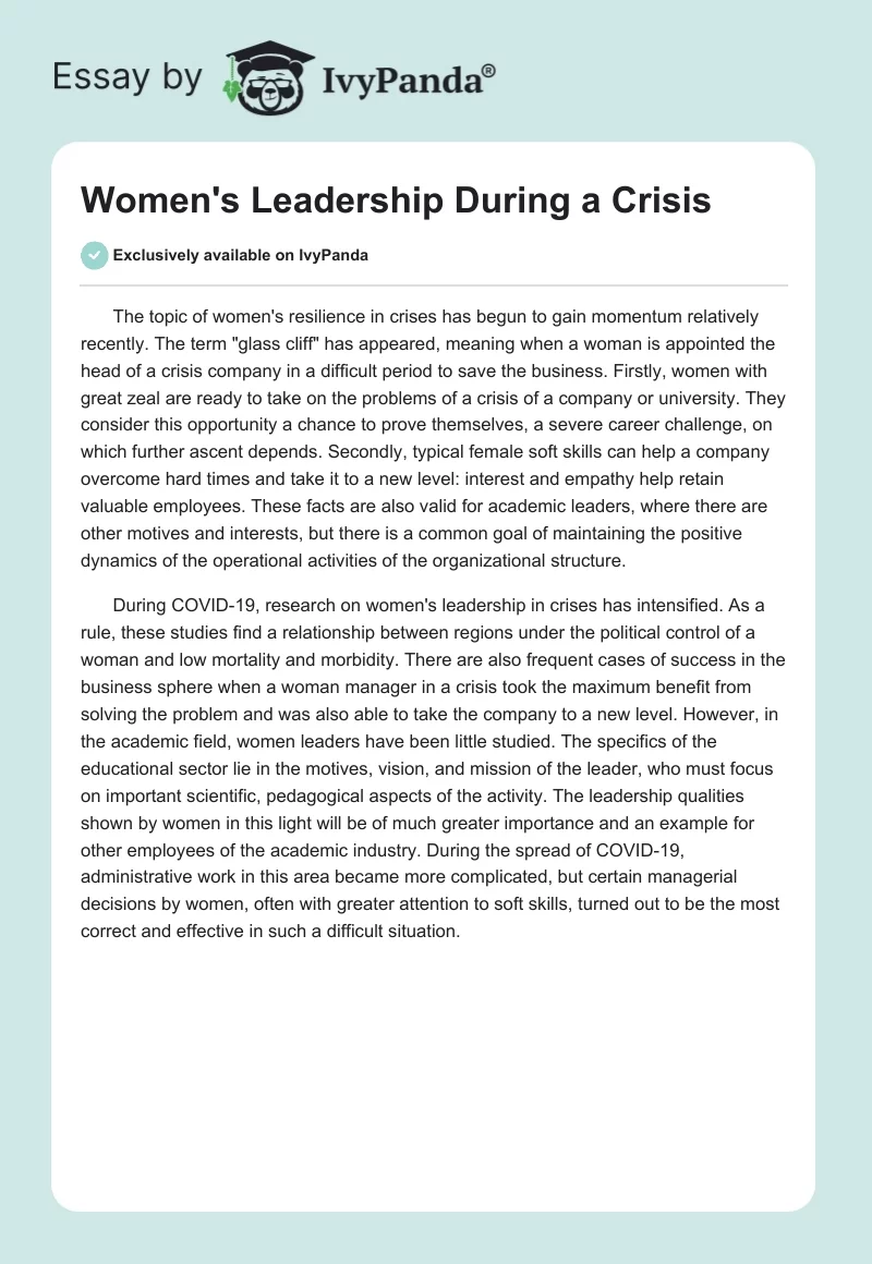 Women's Leadership During a Crisis. Page 1