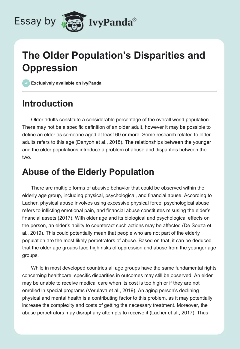 The Older Population's Disparities and Oppression. Page 1