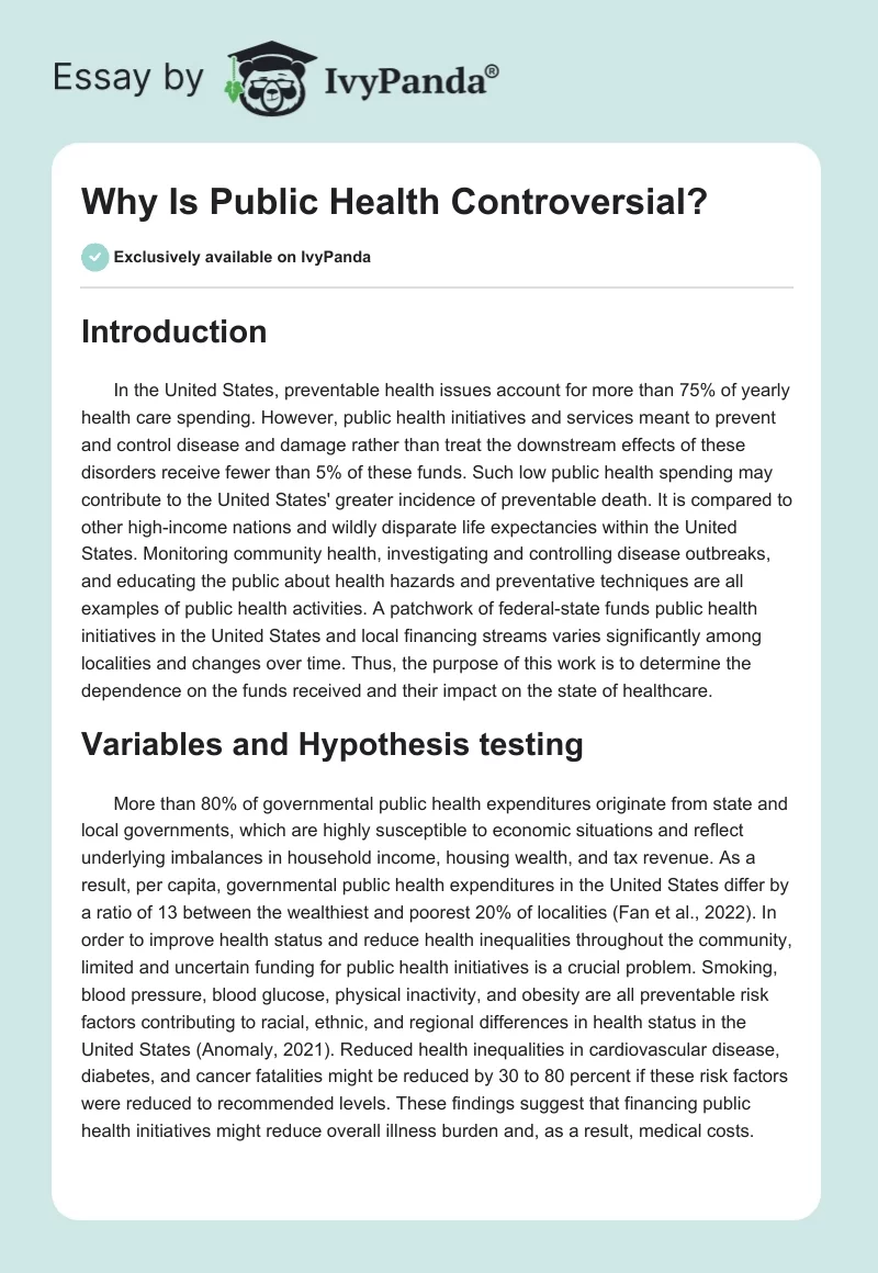 Why Is Public Health Controversial?. Page 1