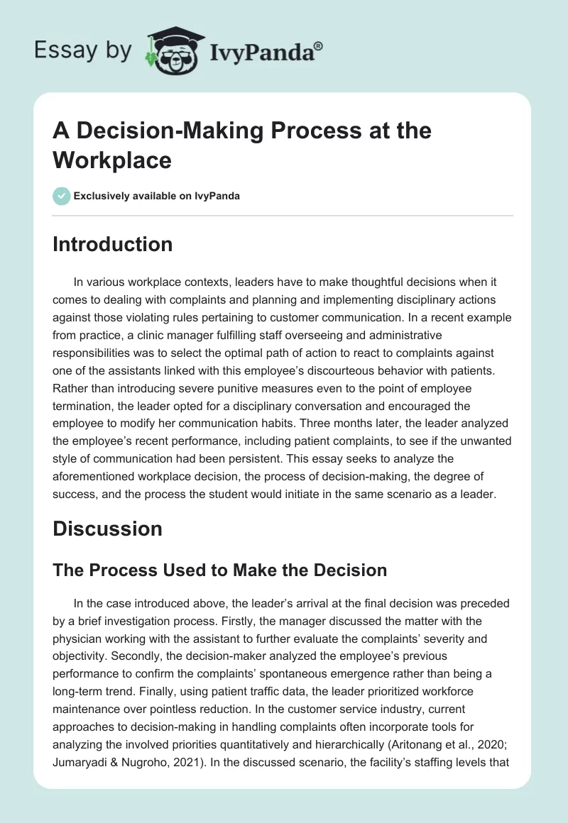 A Decision-Making Process at the Workplace. Page 1