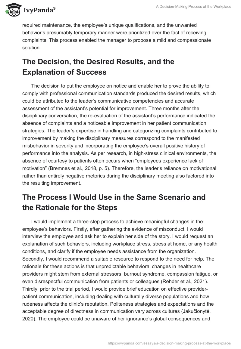 A Decision-Making Process at the Workplace. Page 2