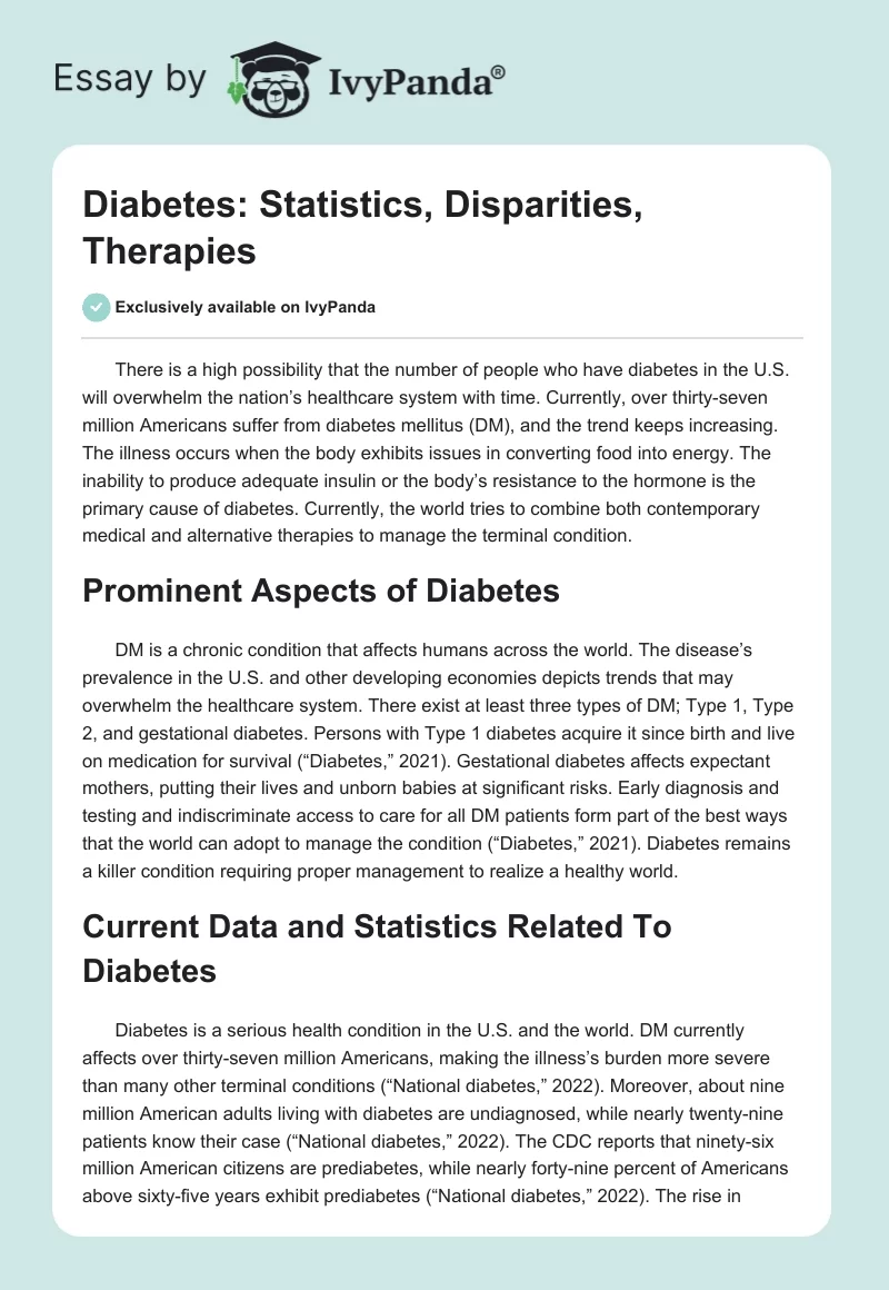 Diabetes: Statistics, Disparities, Therapies. Page 1