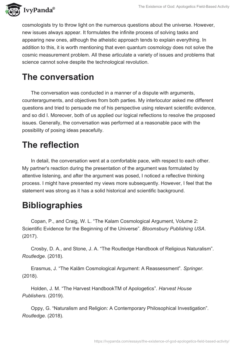 The Existence of God: Apologetics Field-Based Activity. Page 2