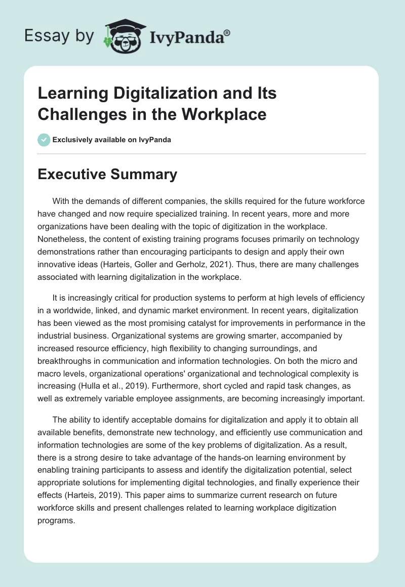 Learning Digitalization and Its Challenges in the Workplace. Page 1