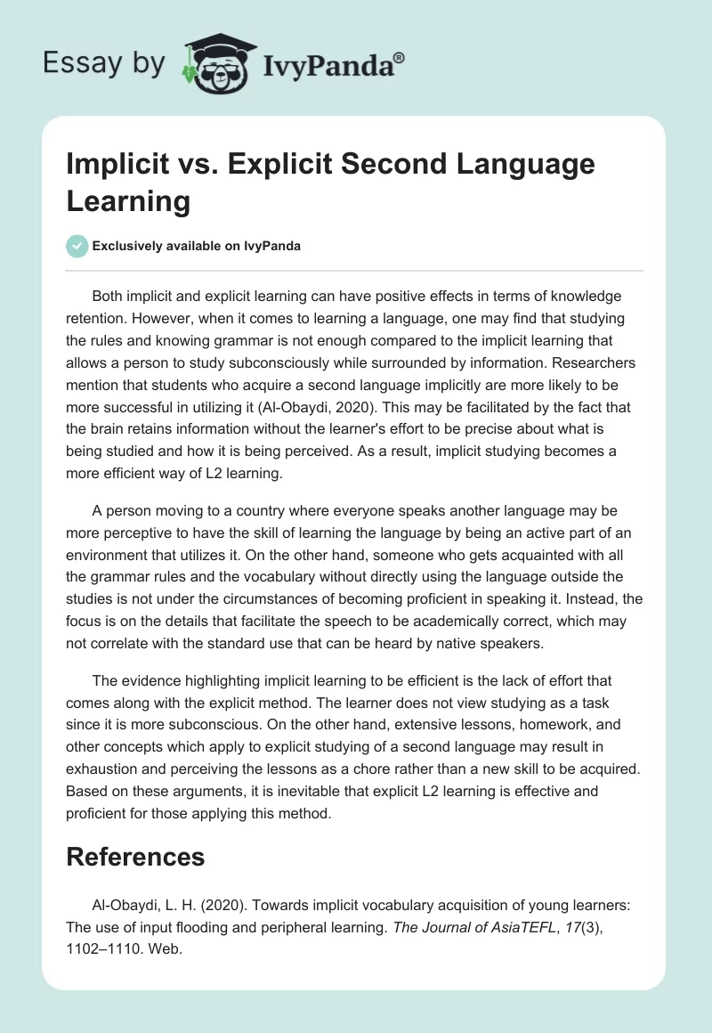 Implicit vs. Explicit Second Language Learning. Page 1