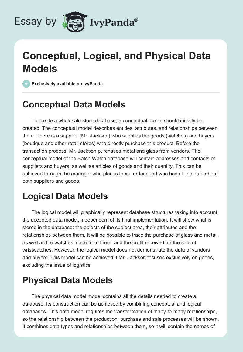 Conceptual, Logical, and Physical Data Models. Page 1