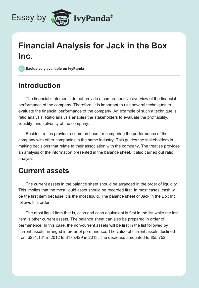 Financial Analysis for Jack in the Box Inc.. Page 1