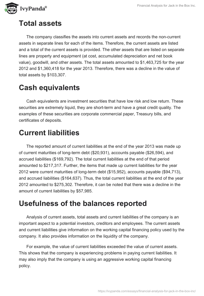 Financial Analysis for Jack in the Box Inc.. Page 2