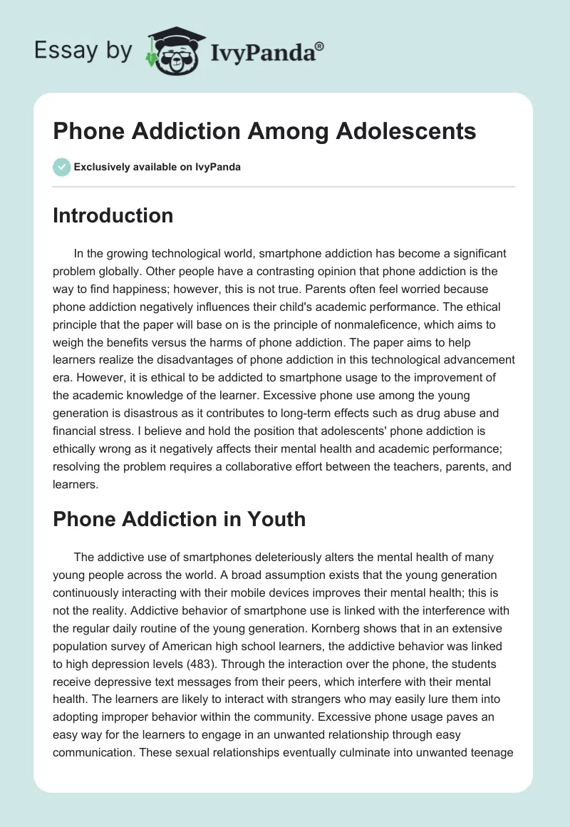 Phone Addiction Among Adolescents. Page 1
