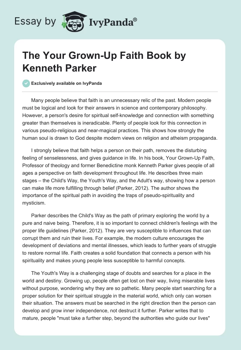 The "Your Grown-Up Faith" Book by Kenneth Parker. Page 1
