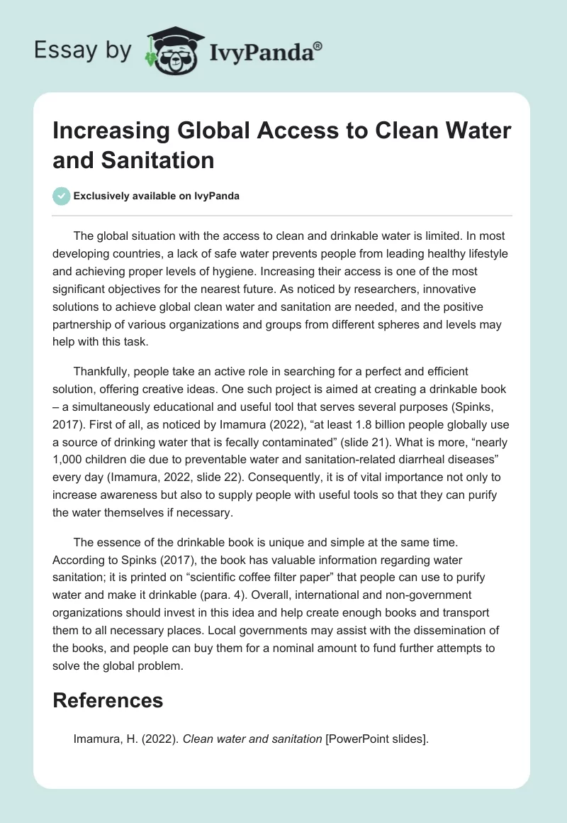 Increasing Global Access to Clean Water and Sanitation. Page 1
