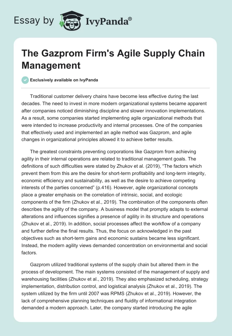 The Gazprom Firm's Agile Supply Chain Management. Page 1