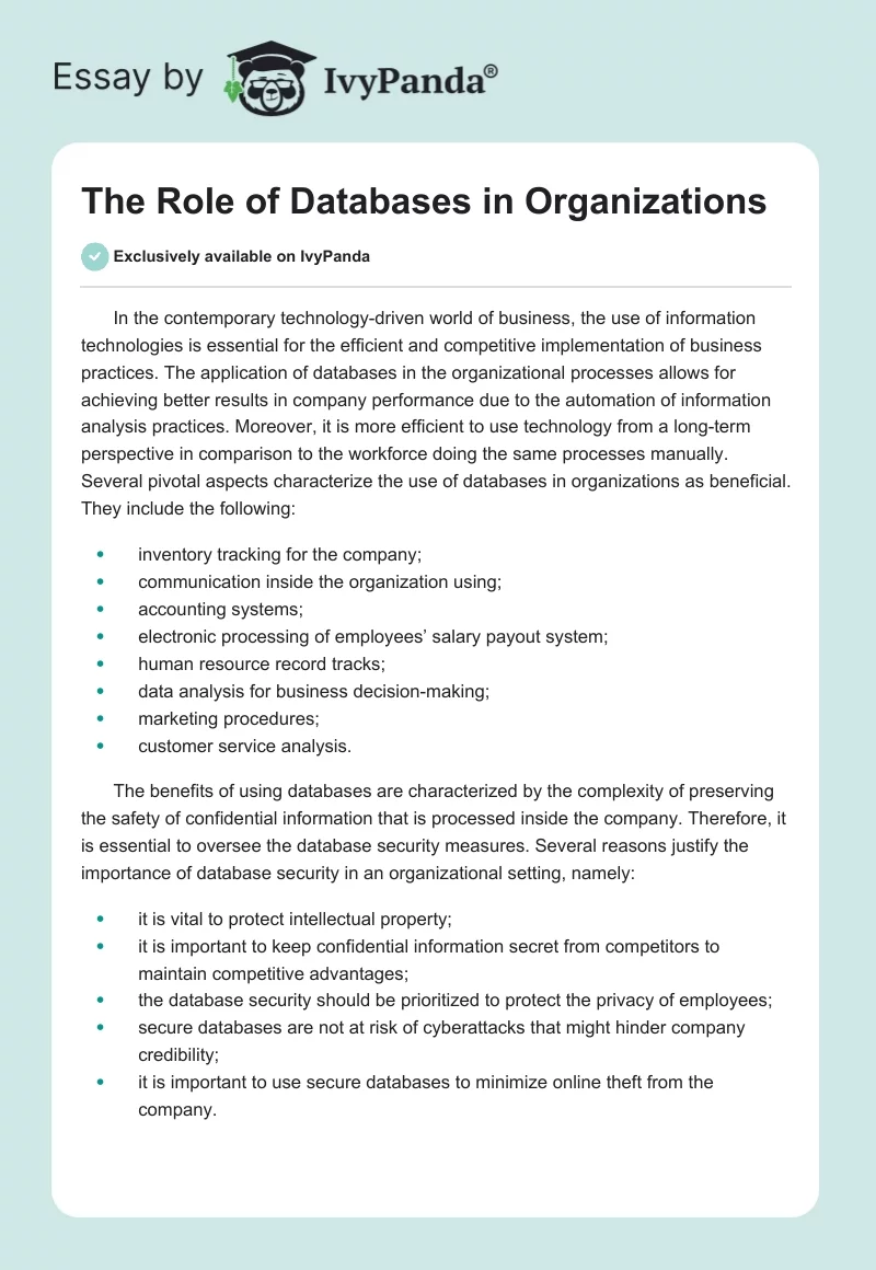 The Role of Databases in Organizations. Page 1
