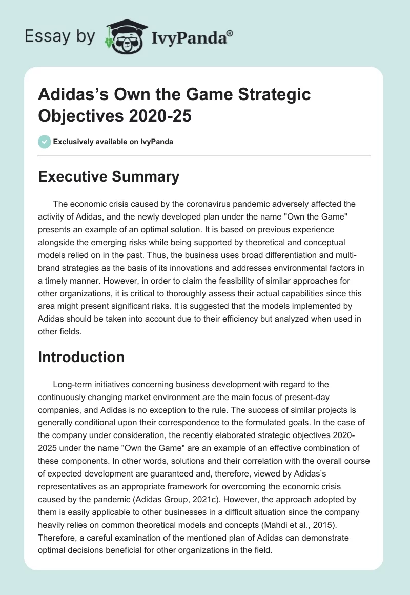 Adidas’s Own the Game Strategic Objectives 2020-25. Page 1