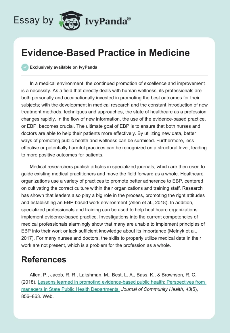 Evidence-Based Practice in Medicine. Page 1