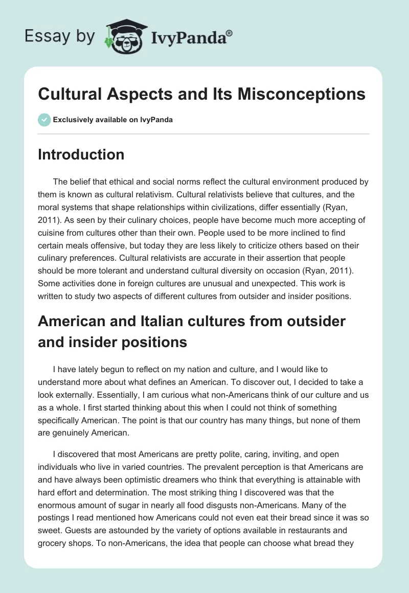 Cultural Aspects and Its Misconceptions. Page 1