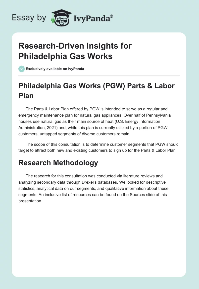 Research-Driven Insights for Philadelphia Gas Works. Page 1