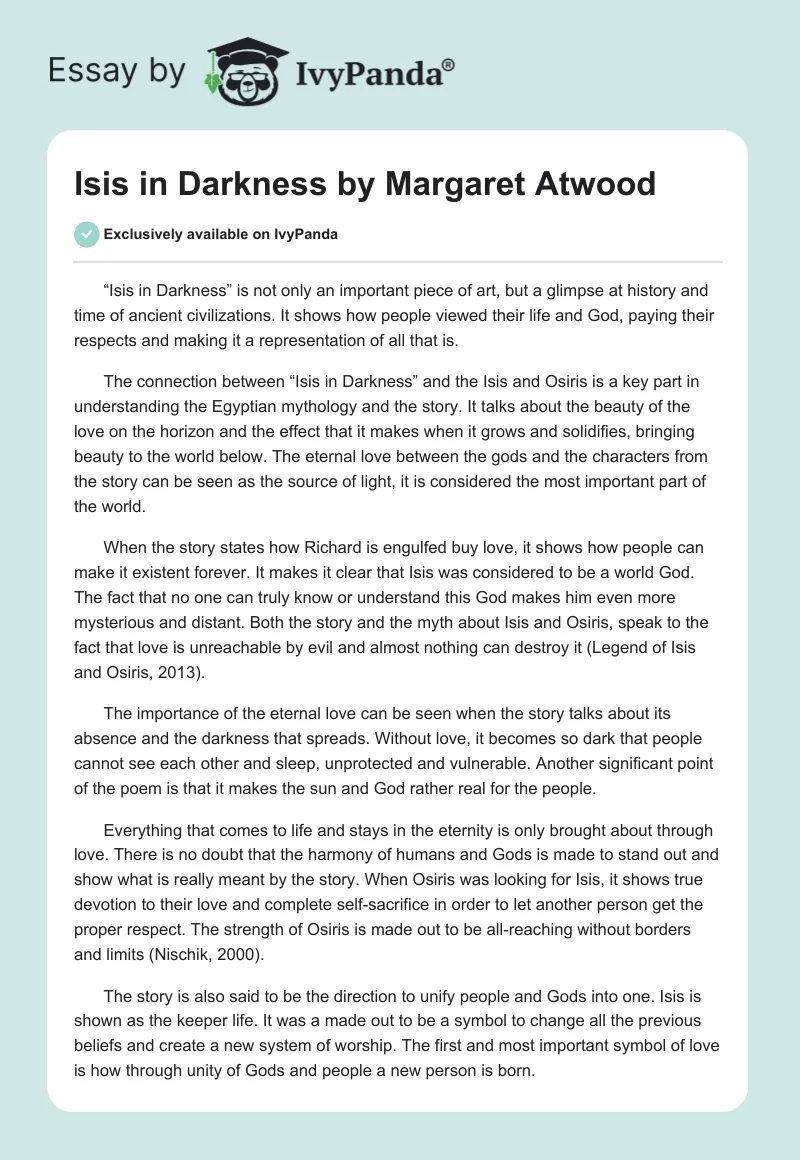 "Isis in Darkness" by Margaret Atwood. Page 1