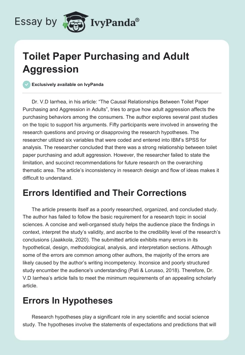 Toilet Paper Purchasing and Adult Aggression. Page 1