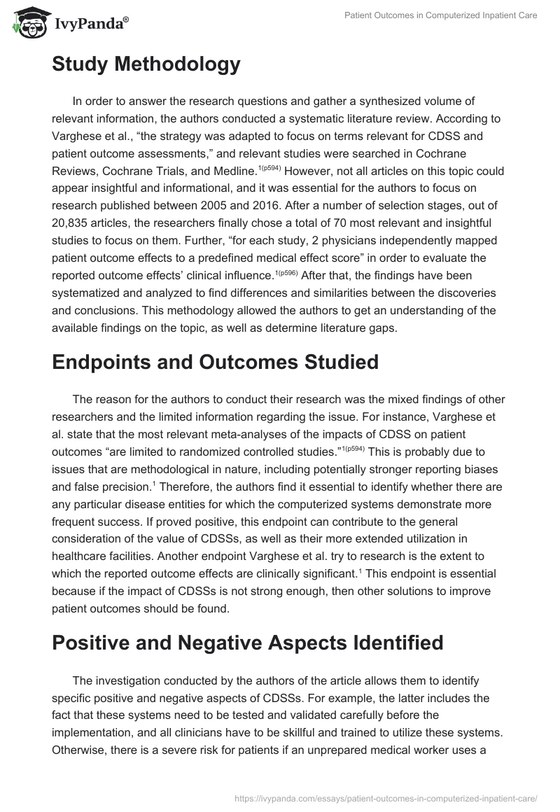Patient Outcomes in Computerized Inpatient Care. Page 2