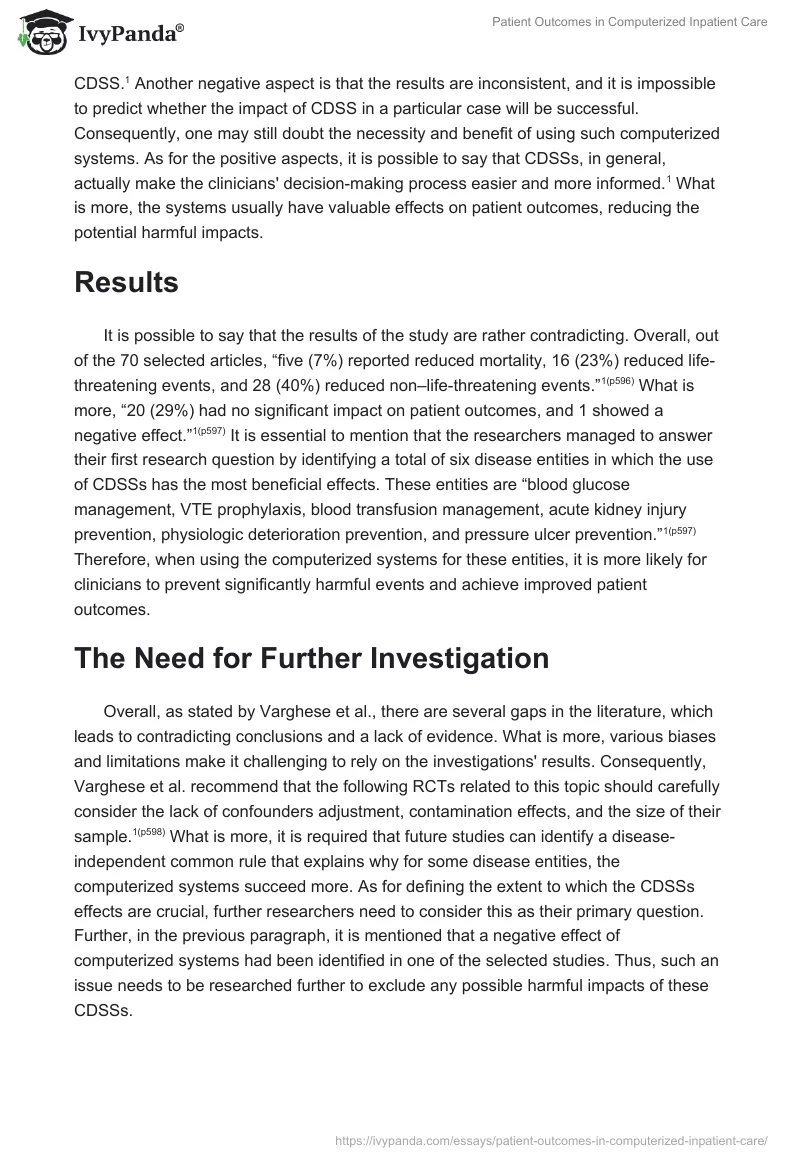 Patient Outcomes in Computerized Inpatient Care. Page 3