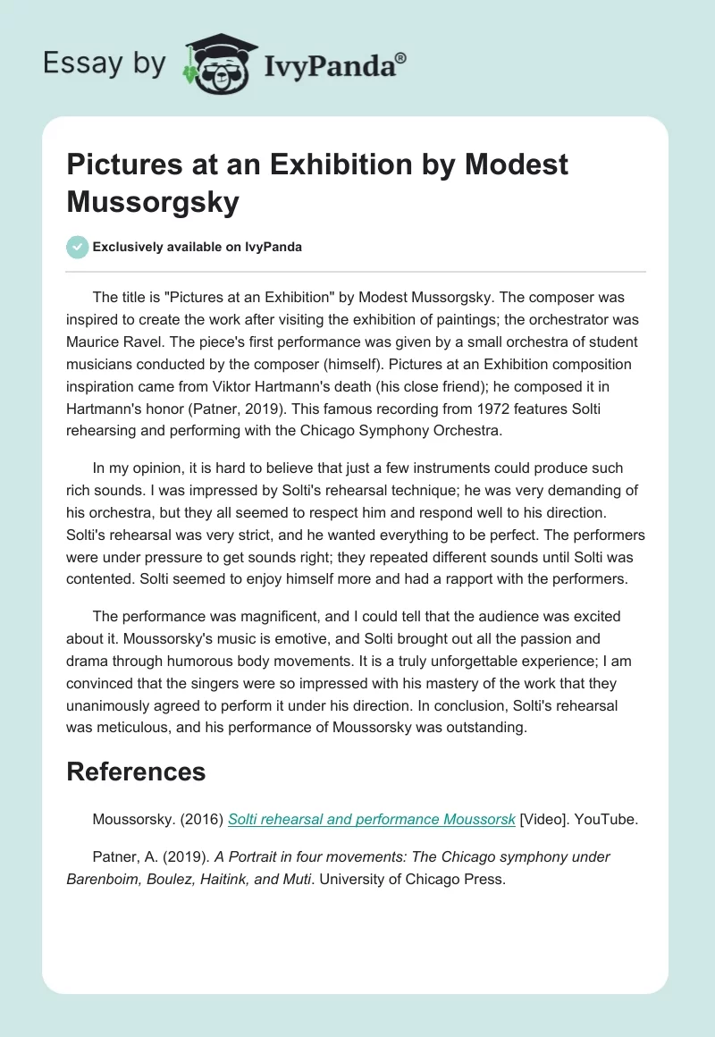 "Pictures at an Exhibition" by Modest Mussorgsky. Page 1
