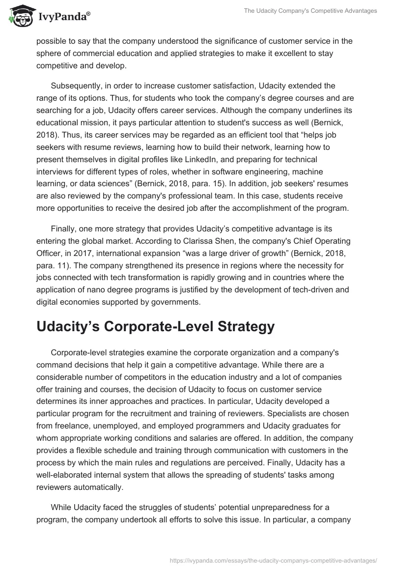 The Udacity Company's Competitive Advantages. Page 3