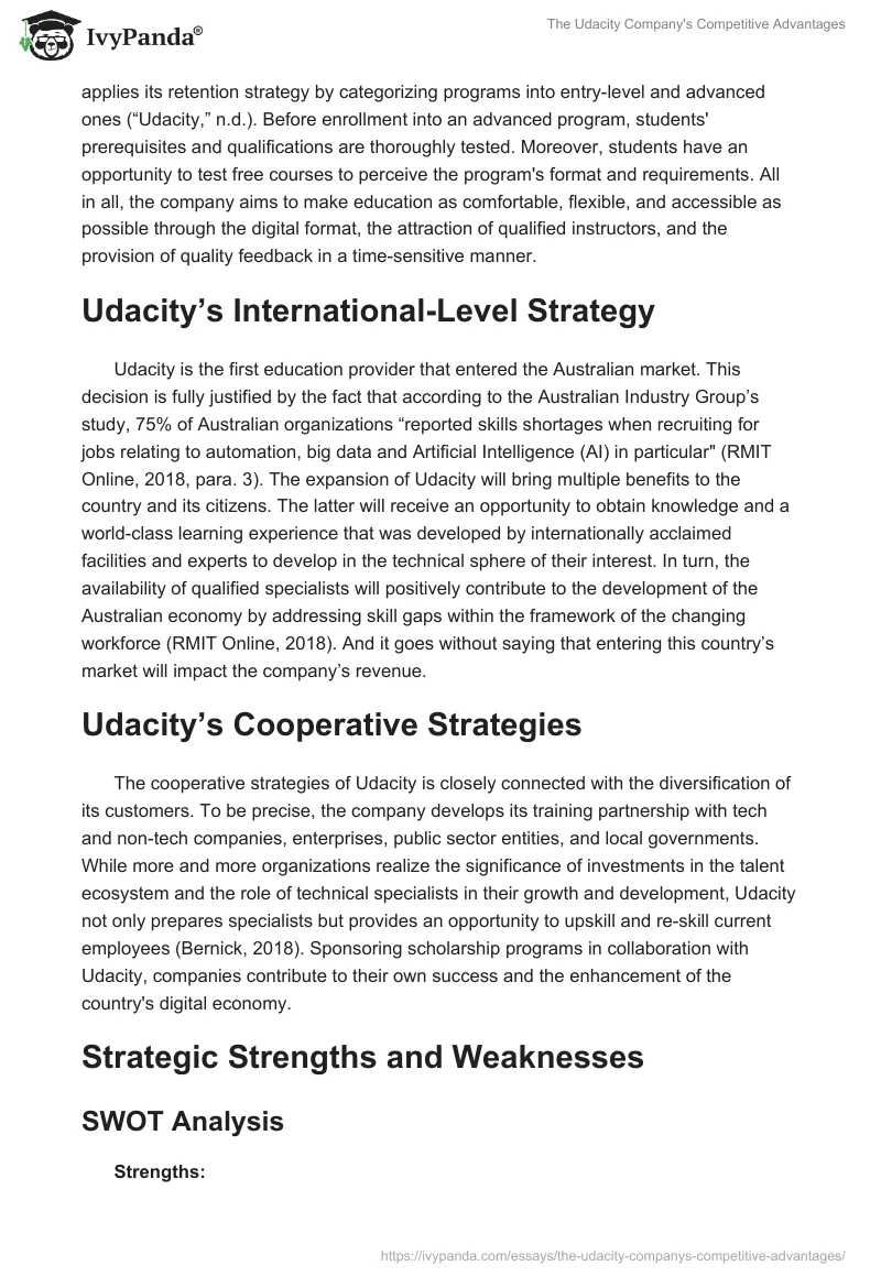 The Udacity Company's Competitive Advantages. Page 4