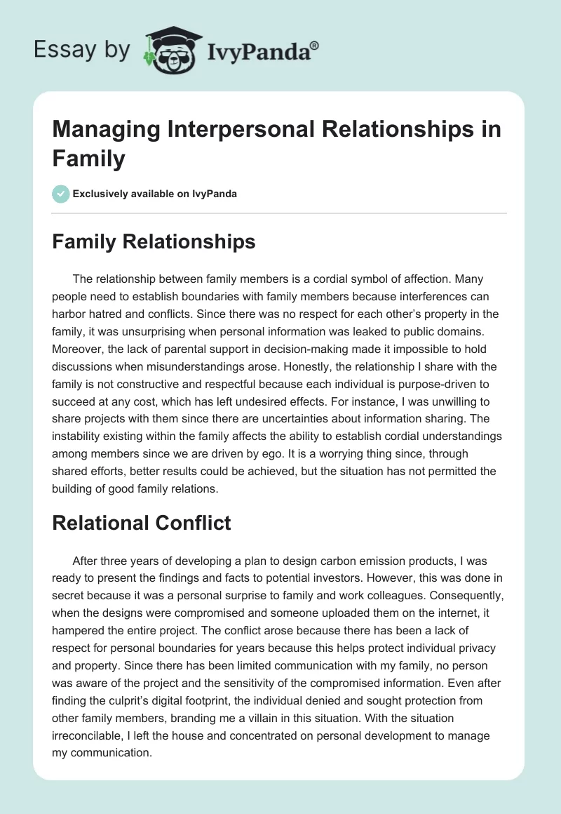 Managing Interpersonal Relationships in Family. Page 1