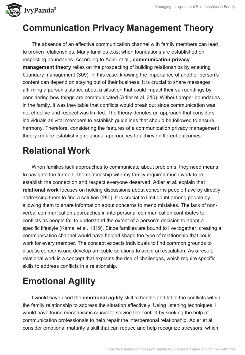 Managing Interpersonal Relationships in Family. Page 2