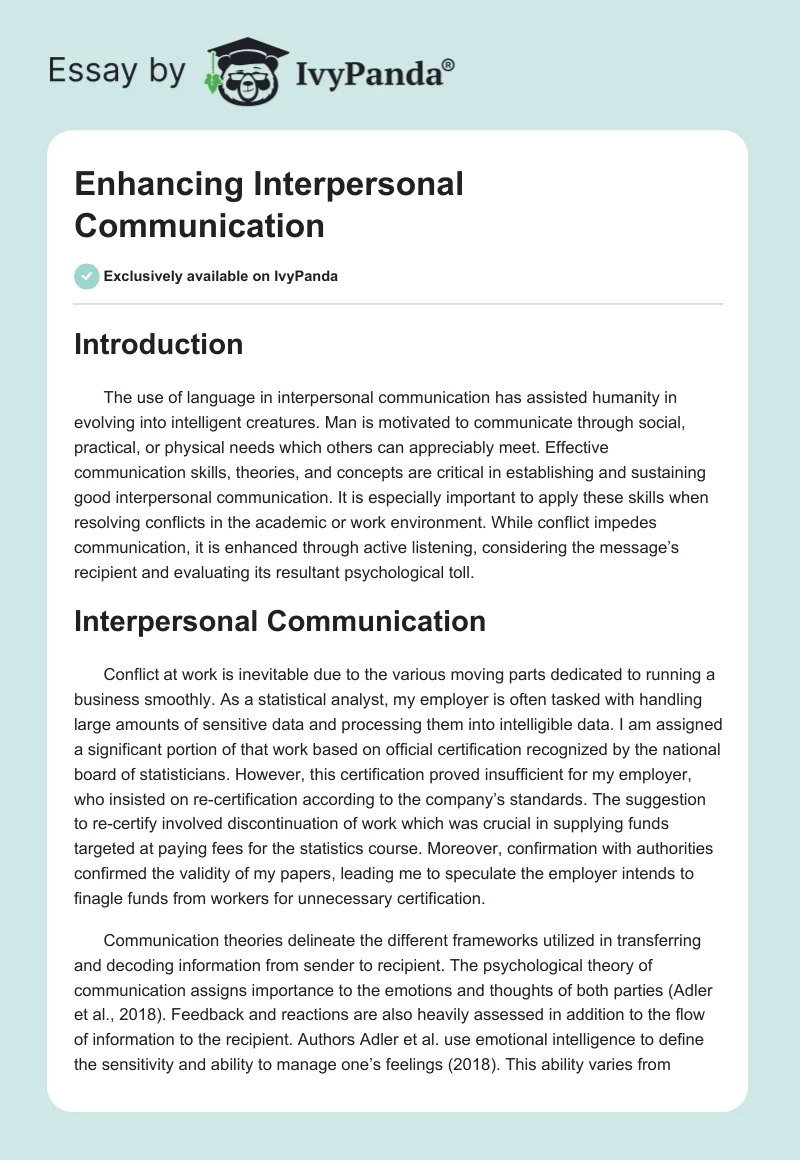 improving interpersonal communication essay